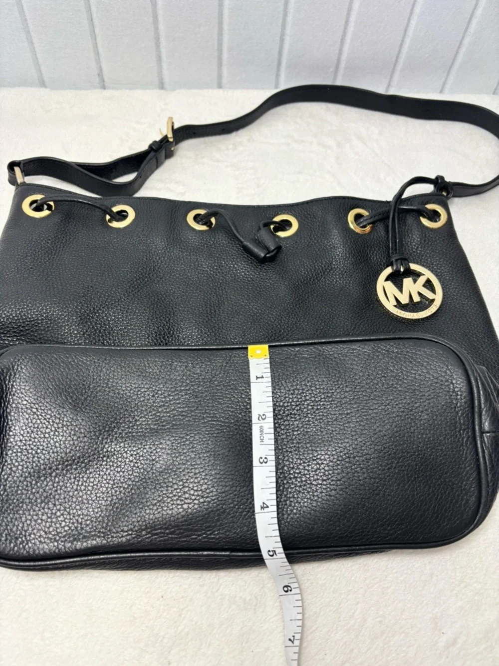 Michael Kors  Black‎ Pebbled Leather Drawstring Hobo with Gold Hardware